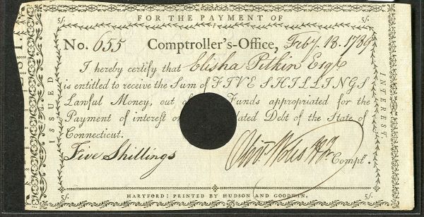 1789 Connecticut 5s Interest Note VF/XF